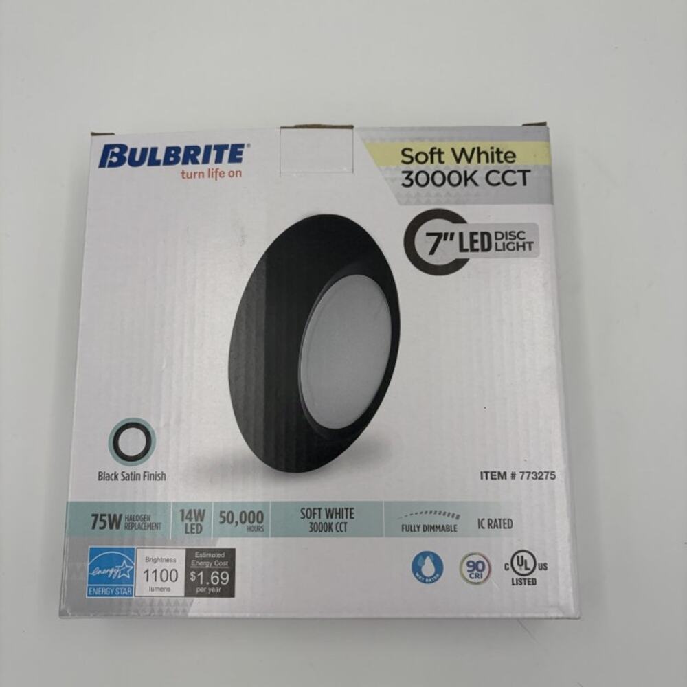 Bulbrite 7in LED Disc Light 3000K Black 14W Dimmable 773275
